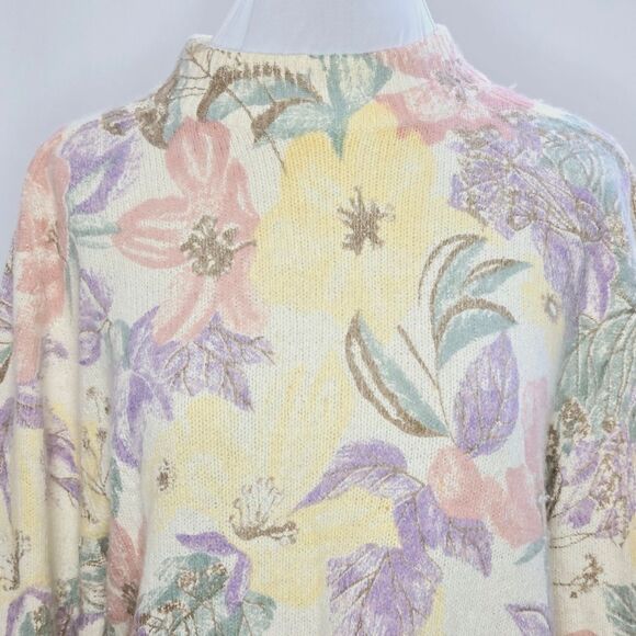 Vintage 80's Colter Bay Floral Silk Angora Women's Pull-Over Sweater XL - Picture 2 of 7